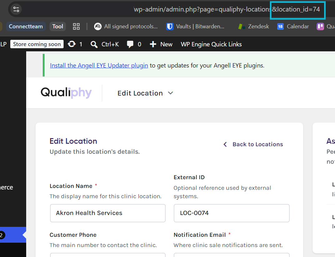 Browser address bar with the number after location_id highlighted at the end of the URL